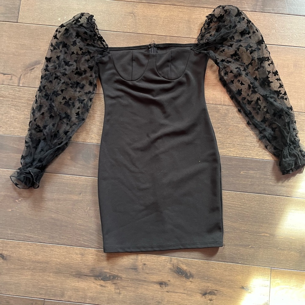 Elegant Black Dress with Sheer Sleeves